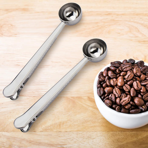 10 PCS Scoop with Clip, 2-in-1 Stainless Steel Coffee Scoop and Bag Clip for Measuring Coffee, Tea