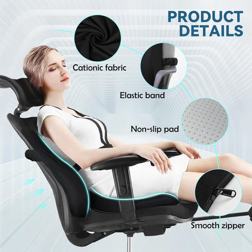 Black Seat Cushion & Lumbar Support Pillow Set for Office Chair, Ergonomic Memory Foam Back Support Pillow & Chair