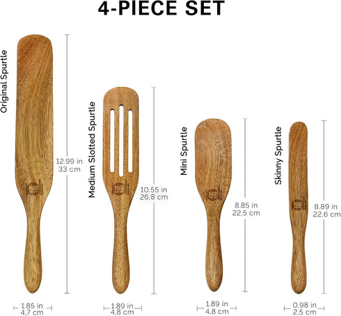 Mad Hungry Spurtle 4pc Set, As Seen on TV, Acacia Premium Wood Cooking Utensils for Non Stick Cookware, Baking, and More