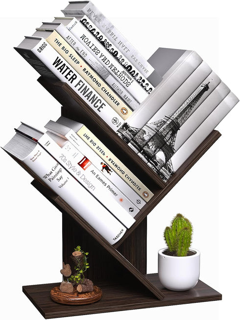 R RUISHENG 3 Tier Small Tree Bookshelf Desk Book Organizer Narrow Bookcases for Books