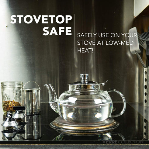Glass Teapot Kettle with Stainless Steel Infuser | Stovetop Safe Loose Leaf Tea Pot (27 Ounce)