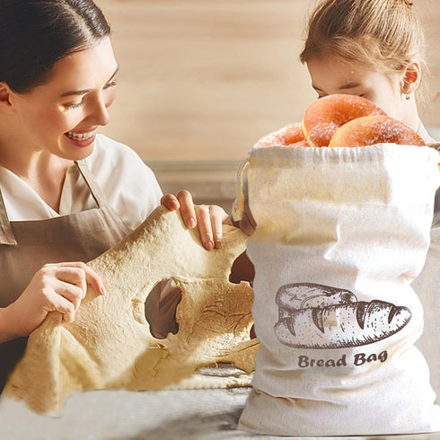 2 Pack 11.75" 11.5" Bread Bag with Inside Lining, Reusable Linen Bread Storage Bags, x Homemade Bun Container, Double
