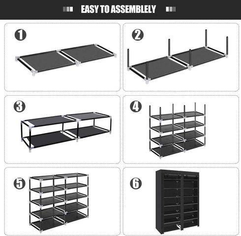 28 Closet ERONE Shoe Rack Storage Organize, Pairs Portable Double Row with Nonwoven Fabric Cover Shoe Shelf Cabinet
