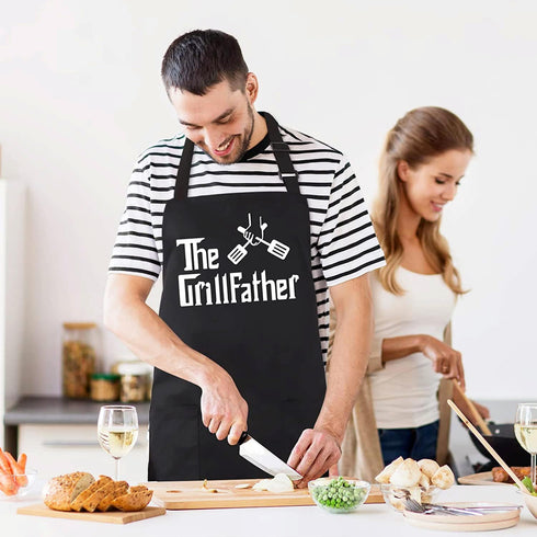 Grill Aprons for Men Dad, The Grill Father Apron, Funny Chef BBQ Apron with 2 Pockets