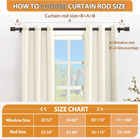TONIAL Adjustable Curtain Rod 32 to 58 Inch, Decorative Single Rod with Modern Cap Finial, Bronze