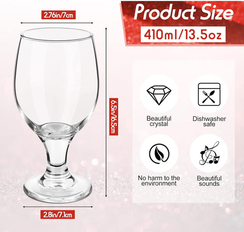 Set 12 13.5 oz Stemmed Patelai of Water Goblet, Clear Drinking Glasses Bulk Dishwasher Safe, Water Glass for Juice Wine