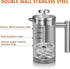 Stainless Steel French Press Coffee Maker, Double Wall Insulated, 50oz/1500ml, with 3 Extra Screens, Silver