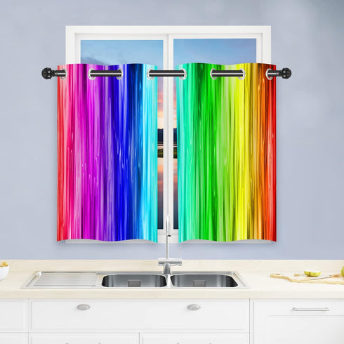 ANHOPE Rainbow Striped Curtains - Girls Colorful Vertical Stripes Print Pattern Waterproof Grommet Window Drapes