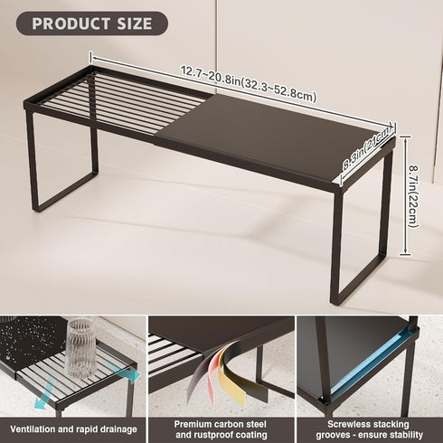 2 Pack Counter Countertop Magheo Expandable Cabinet Shelf Organizer, Stackable Kitchen Shelf Riser, Metal Spice Rack