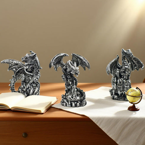 3 Pack Dragon Statue Collectible Figurines Decor-Fantasy Gothic Beast - Dragons Lover,Bedroom/Bookshelf/Desk