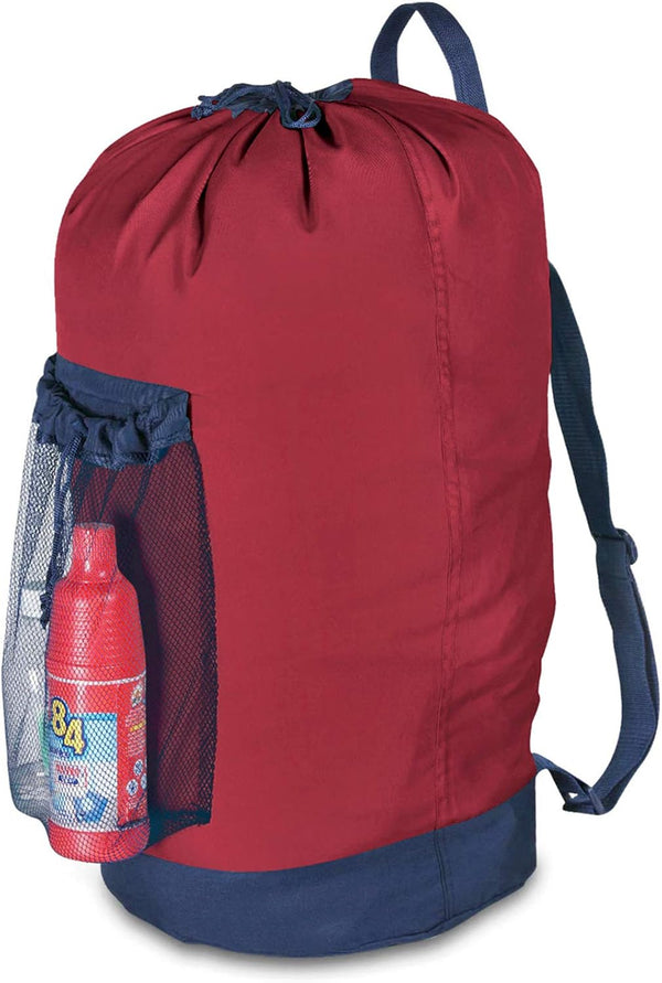 Dalykate Red Laundry Backpack Bag with Shoulder Straps, Durable Nylon Clothes Hamper with Drawstring Closure