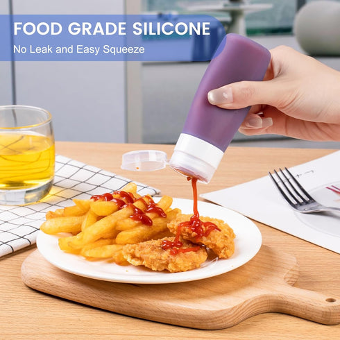 3-oz 4 Pack, MICEBAY Condiment Squeeze Bottles for Sauces, Mini Silicone Salad Dressing Container to Go with Snack
