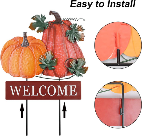 YEAHOME Fall Decorations, 22" Decorative Garden Stakes with 2 Pack Pumpkin Welcome Sign for Outdoor Yard Decor