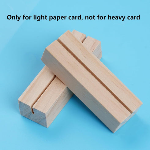 20 Pieces Rustic Wooden Place Card Holders with Brown Paper Cards for Wedding Reception Party Decoration, 2.75inch
