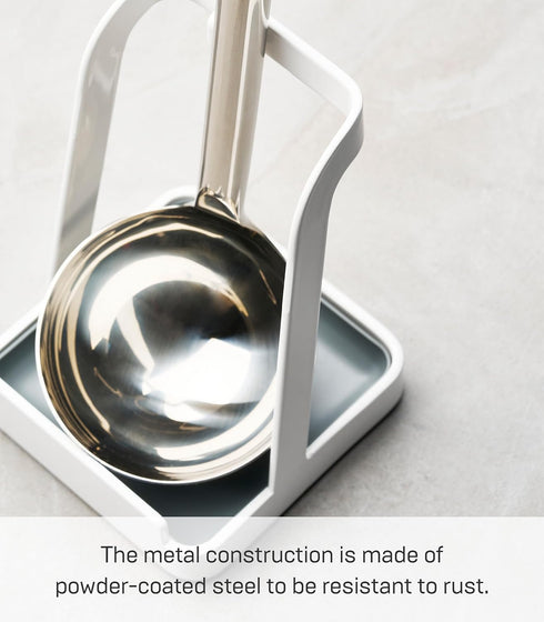 YAMAZAKI Home Ladle Holder, Lid Stand for Utensils in Kitchen, Steel, Water Resistant, White