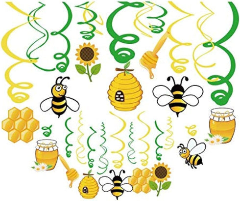 30Ct Bee Party Hanging Swirl Decorations for Garden Party, Fairy Party, Kids, Boys, Girls, Home, Classroom, Baby Shower
