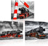 iKNOW FOTO 3 Piece Canvas Wall Art Black and Red Steam Locomotive