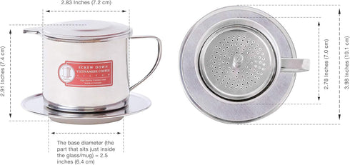 Vietnamese Coffee Filter Maker Press - Screw Down Phin, Authentic Made in Vietnam, Medium (8 oz)