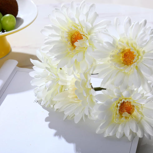 TOPIA Artificial African Daisies Flowers, Pack of 10 White Silk Gerbera Daisies