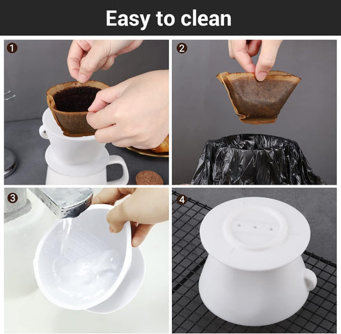 Segarty Pour Over Coffee Dripper, 1 Set White Collapsible Silicone Dripper with Storage Bag, Single Cup Slow Brewer