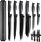 Kitchen Knife Set with Magnetic Strip, Black Cooking Knives, Sharp Stainless Steel Chef Knife Set for Meat & Veggies