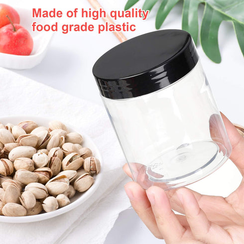 8 OZ Plastic Jars with Lids - 24 Pack Clear Containers for Kitchen and Household Food Storage, BPA Free