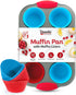 Boxiki Kitchen Non-Stick Steel Muffin Pan, 6 Cup with Silicone Handles and Reusable Liners