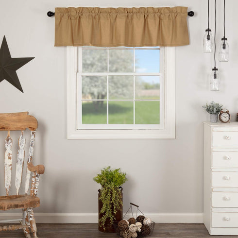 VHC Brands Simple Life Flax Khaki Country Farmhouse Kitchen Window Curtain Valance, 16x72