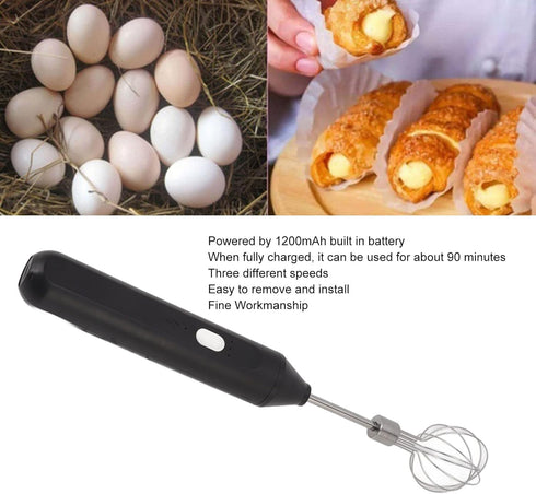 Electric Handheld Egg Beater, Round Head Electric Milk Frother Coffee Blender Milkshake Blender Foamer Battery Powered Whisk Balloon Mixer for Home Kitchen Restaurants (Black)