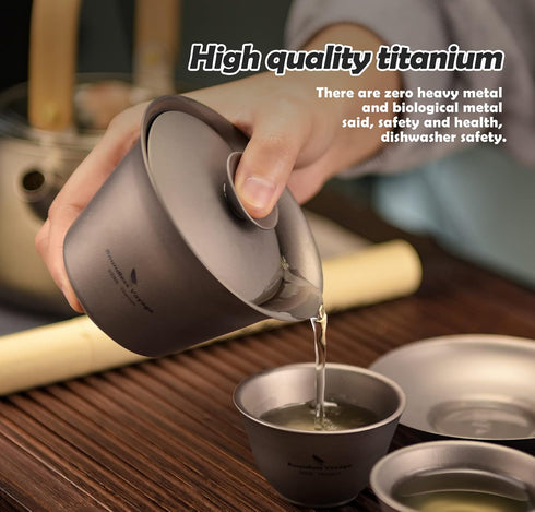 200ML Set 3 35ml Set Ti3124D iBasingo Titanium Gaiwan Kung Fu Teacup with Lid and Saucer Lightweight Portable Chinese
