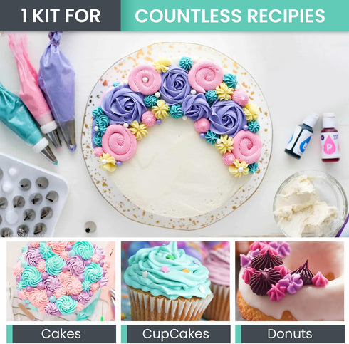 RFAQK 74 PCs Cake Decorating Kit, Icing Piping Bags and Tips Set with 48-Numbered Tips, 20+1 Pastry Bags, Booklet
