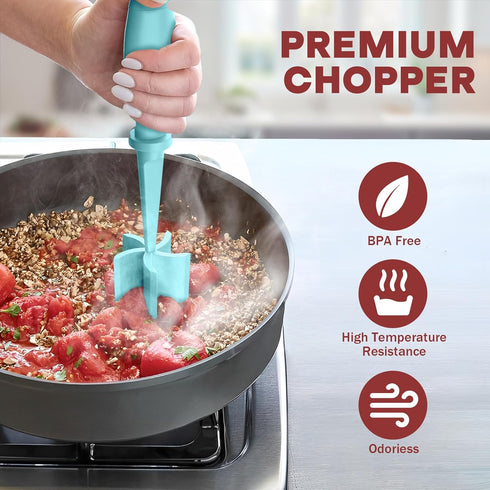 Premium Meat Chopper - Hamburger Chopper, Heat Resistant Masher for Ground Beef, Ground Turkey, Nylon Tool and Meat Fork