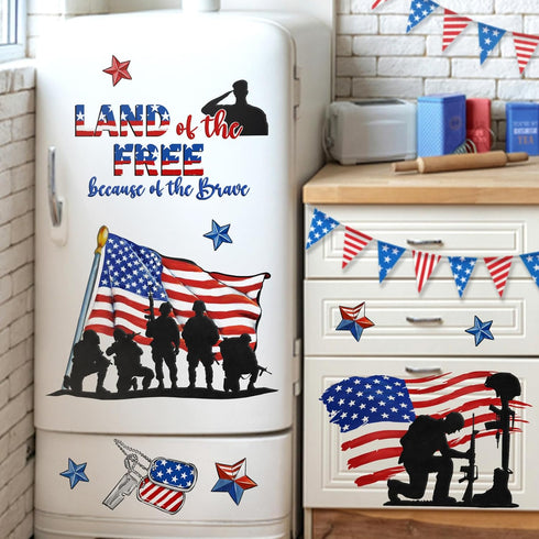 Mfault Memorial Day Land of The Free Window Clings, 9 Sheets 4th of July Military Soldier Boots Decals