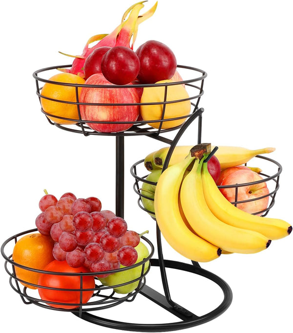 Livabber Fruit Basket Bowl with Banana Hanger, Fruit Vegetable Storage Basket with