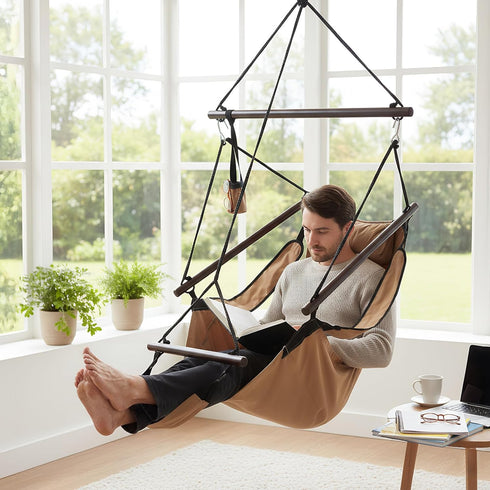 ONCLOUD Hammock Upgraded Unique Hanging Sky Chair, Air Deluxe Swing Seat with Rope (Tan)