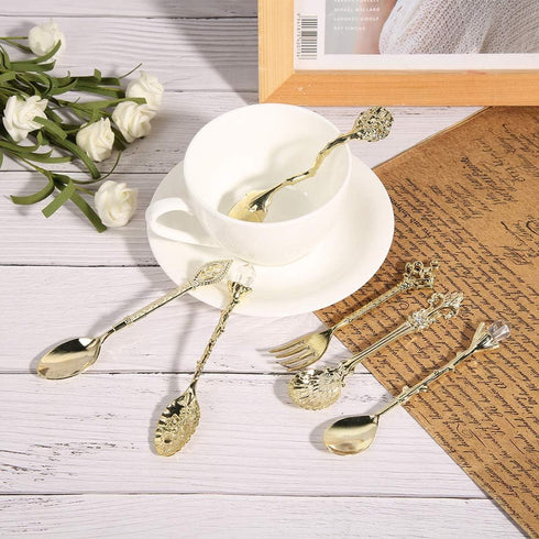 6Pcs/Set Fdit Vintage Carved Coffee Spoon Teaspoon Retro Zinc Alloy Dessert Coffee Tableware Spoons Cutlery