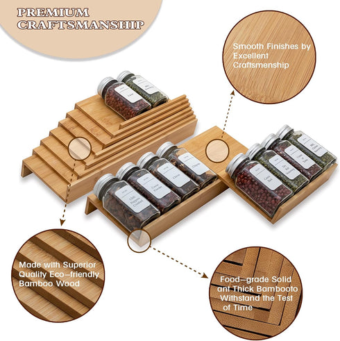 Angimio 8 Set- 9" 18" (9" 18") Bamboo Spice Rack Drawer Organizer - Pieces Wide Per Piece - Combine Pieces Into Wide