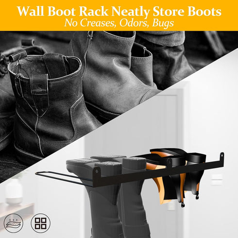 4 (2-Pack) Wall-Mounted Boot Rack Organizer for Tall Boots - Pair Metal Boot Organizer Including Wader Hangers, Perfect