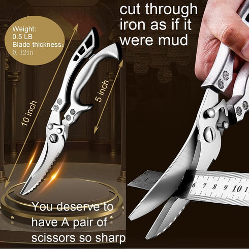 ANDONG Heavy Duty Professional Kitchen Scissors - Ultra Sharp Spring Loaded Stainless Steel Multipurpose Shears for