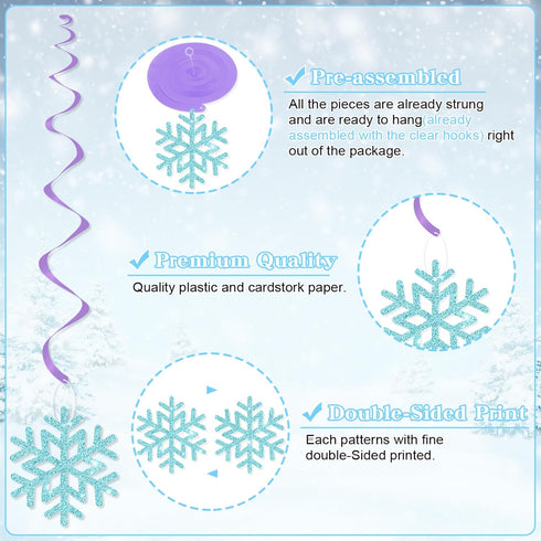 Snowflake Hanging Swirls Decorations, Winter Party Ceiling Streamers Garland for Baby Shower, Birthday, Christmas