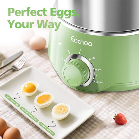 CACHOO 14-Egg 30-Min Hard Boiled Egg Cooker - Rapid Stainless Steel Egg Boiler with Timer & Auto Shut Off, Compact