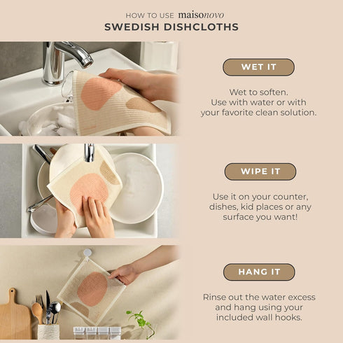 Pack 4 MaisoNovo Swedish Dishcloths- Reusable Paper Towels - Swedish Dishcloths for Kitchen- Modern of - Reusable Paper