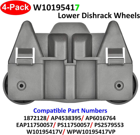 4-Pack W10195417 Dishwasher Wheels Replacement for Kitchen-Aid, Kenmore, Whirlpool, and JennAir