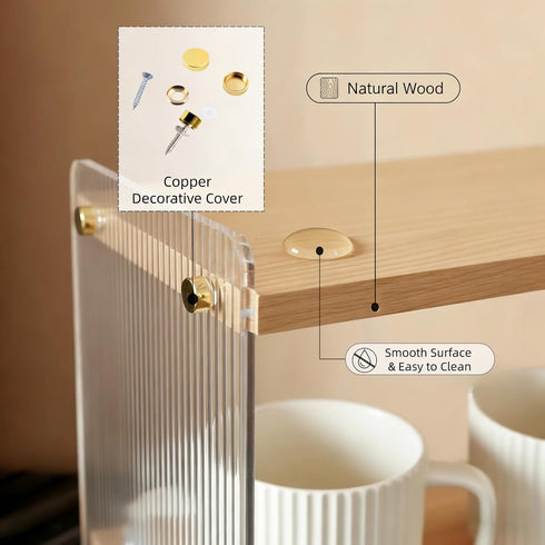 2 15.4" 5.7" 8.2" Coffee Station Organizer Tier, Solid Wood Mug Shelffor Coffee Bar,Matcha Station,Tea Storage - Holds