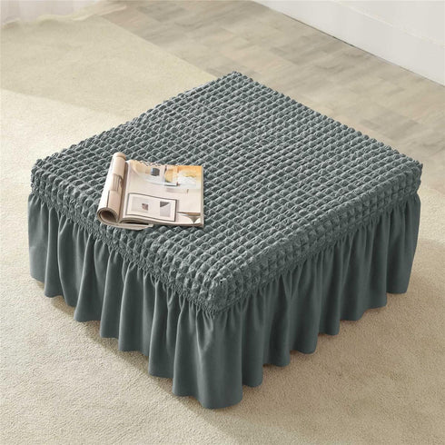 VIENLOVE 3D Bubble Lattice Rectangle Ottoman Slipcover Polyester Footstool Protector Covers with Skirt Stretch Stool