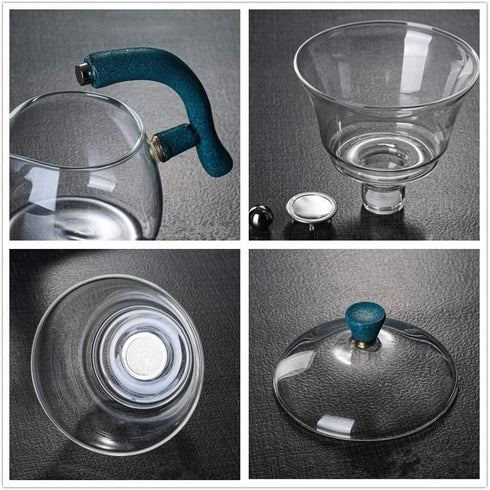 Mozeo Set 6pcs Heat-resistant Kungfu Glass Tea with Heater Attract Water Diversion Rotating Cover Bowl Lazy