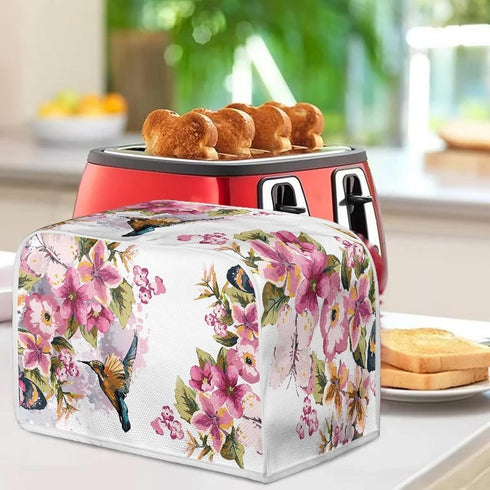 Hummingbird Flower Toaster Cover 4 Slice Washable Anti-Dust Small Appliance Cover Fits Most Standard Toasters