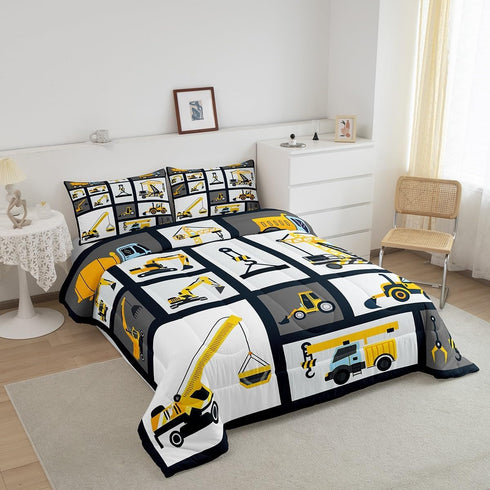 Set Set Set 2Pcs Feelyou Boys Construction Bedding Twin Size Kids Machinery Truck Comforter for Children Construction