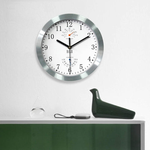 HITO 10 Inch Silent Wall Clock, Battery Operated, Non-Ticking, Glass Cover, Silver Aluminum Frame, Home Decor