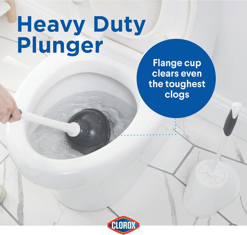 6.75 7 19.5 Clorox Toilet Plunger and Bowl Brush Combo with Caddy, x x in, White/Gray